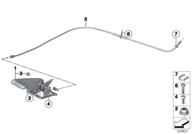Câble bowden pour frein à main gauche, numéro 05 dans l'illustration