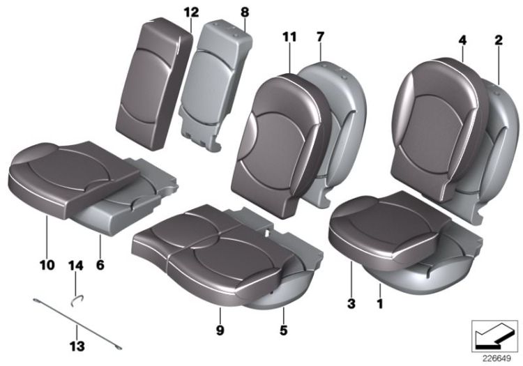 Schaumteil Basis Sitz hinten links, Nummer 01 in der Abbildung
