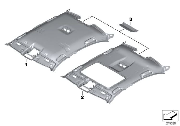 51447976050 Moulded roofliner sunroof Alcantara Individual equipment Interior body trim panel BMW 5er F11 51447976047 F10N >249328<, Revest. int. techo corr./defl. Alcantara
