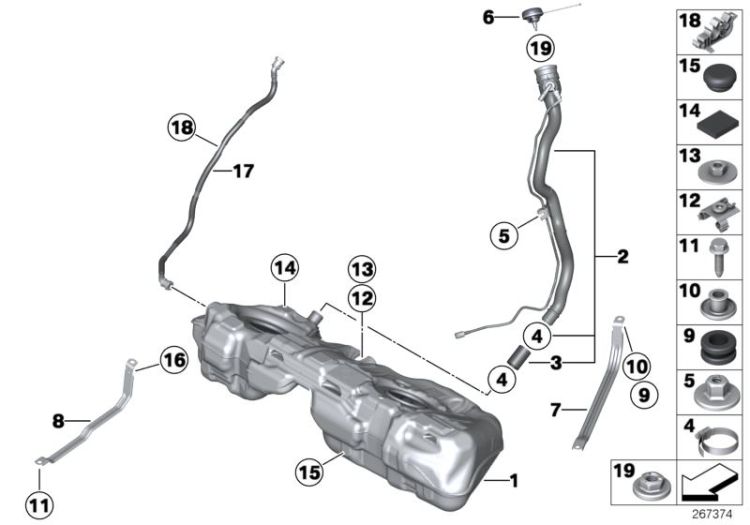 16117244020 PLASTIC FILLER PIPE Fuel Supply Fuel tank BMW 2er F23 1er  F20 F22 F22N >267374<, Tubo de llenado materia sintetica