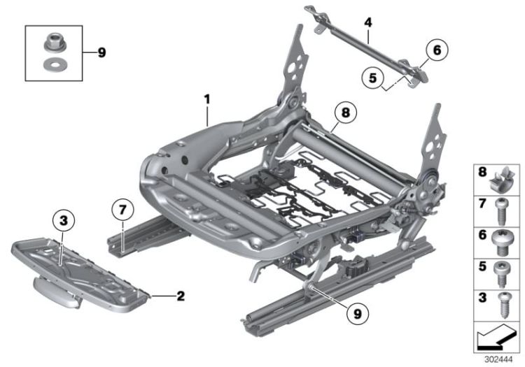 Mécanisme de siège gauche, numéro 01 dans l'illustration