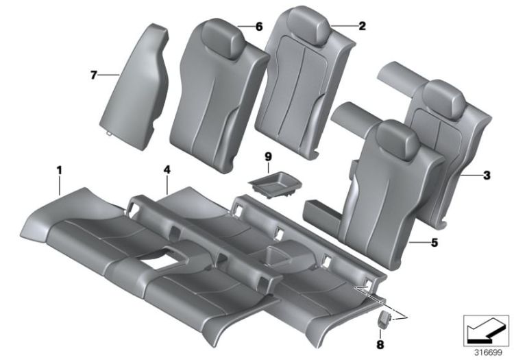 52207274549 Foam part seat rear Seats Rear seat BMW 4er F82 F32 F32N >316699<, Elem. in espanso sedile post.