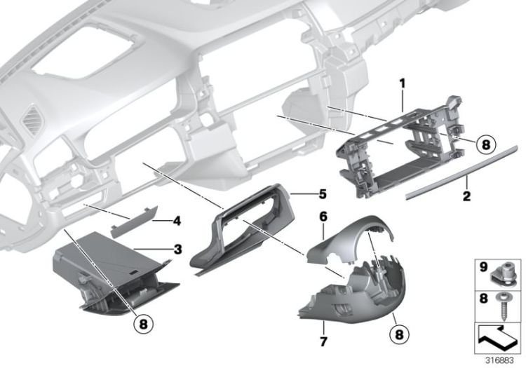61319219803 Trim panel steering column bottom Vehicle trim Instrument carrier  mounting parts BMW 5er G30 F07 F07N >316883<, Revestimiento arbol de dirección infer.