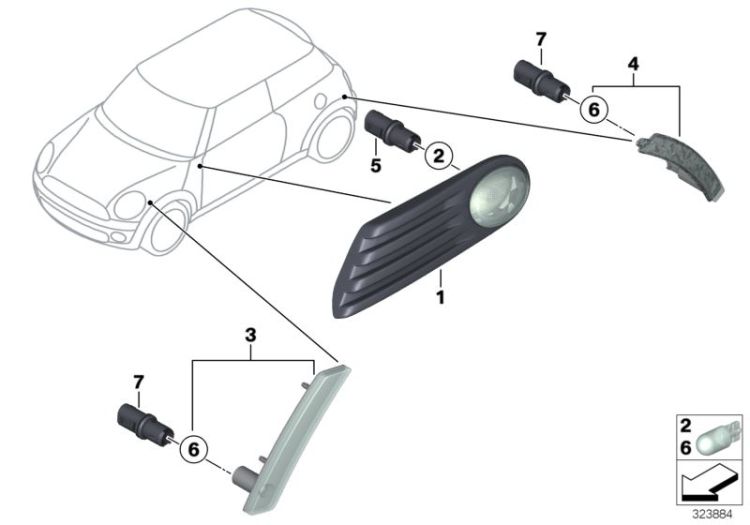 Addit. turn indicator lamp, right white, Number 01 in the illustration