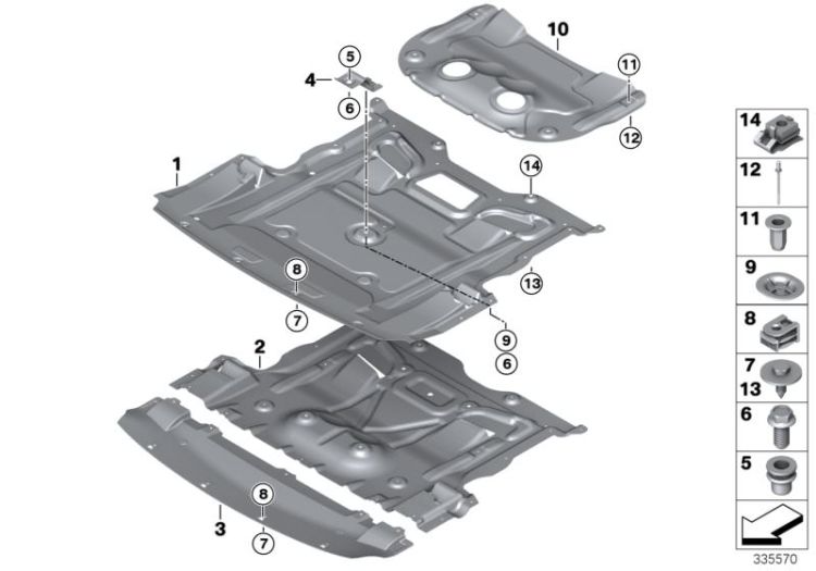 51757267536 Engine comp shield  underride prot  Vehicle trim Mounting parts engine compartment BMW 5er G30 51754871251 F07N >335570<, Blindaje compartim.motor protección inf.