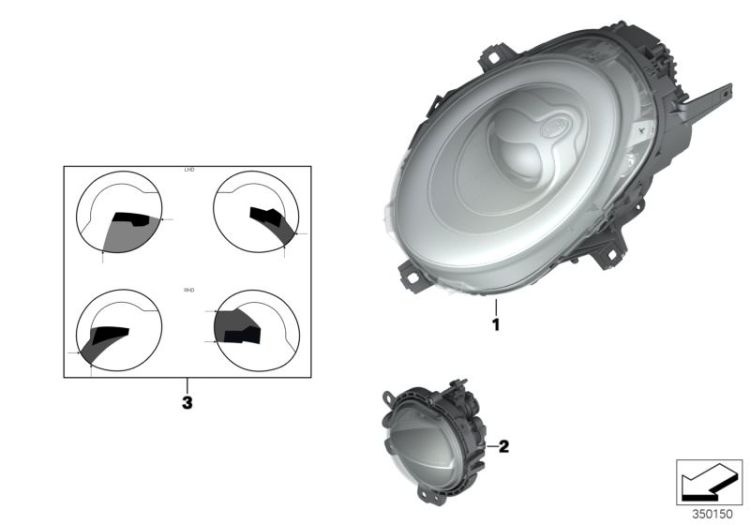 Headlight, bumper, right, Number 02 in the illustration