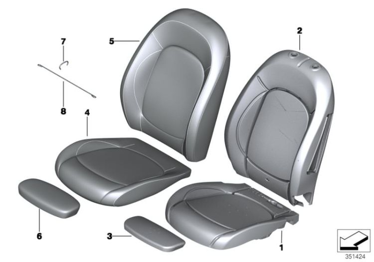 Cloth/leather cover sport backrest right, Number 05 in the illustration