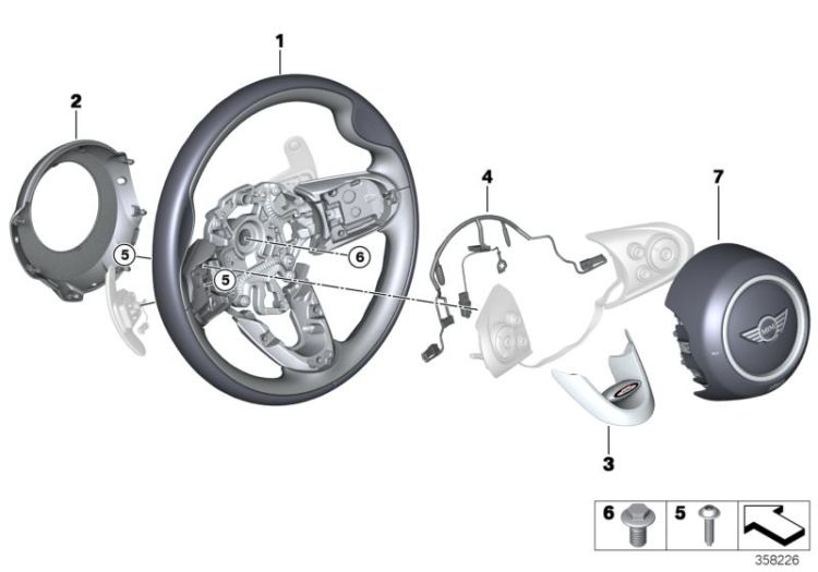 32306871197 Cover f sports steering wheel bottom Steering Steering wheel Mini Paceman Paceman  ONE/Cooper  ONE/Cooper  Countryman  Clubman  Cabrio  >358226<, Paramento p volante deportivo, inferior