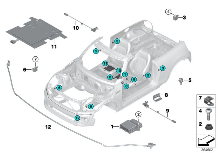 Boîtier électron. airbag, numéro 01 dans l'illustration