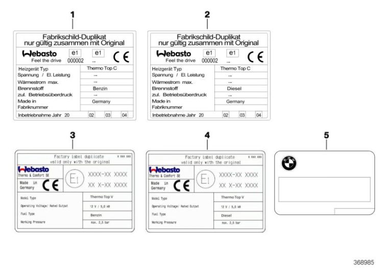 Plaques d`indication chauffage auxiliair ->
