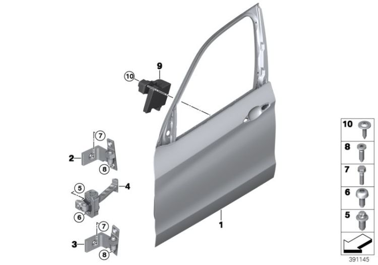 Right lower front door hinge, Number 03 in the illustration