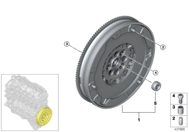 Volant moteur bi-masse, numéro 01 dans l'illustration