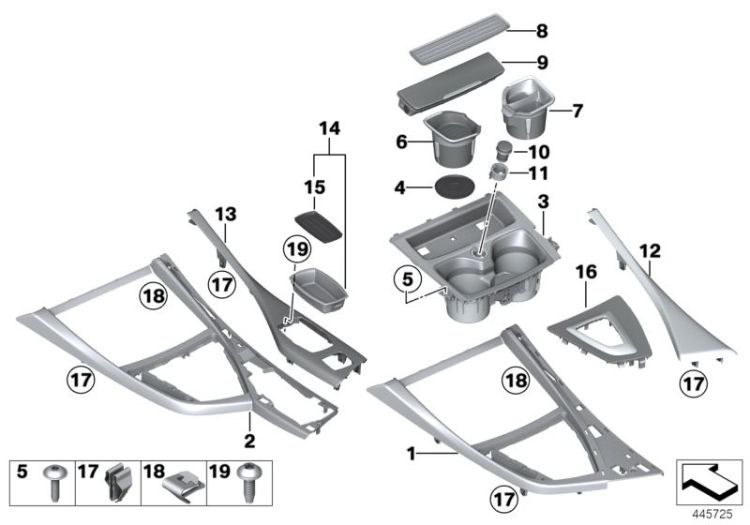 Trim, centre console, aluminium, Hexagon, Number 13 in the illustration