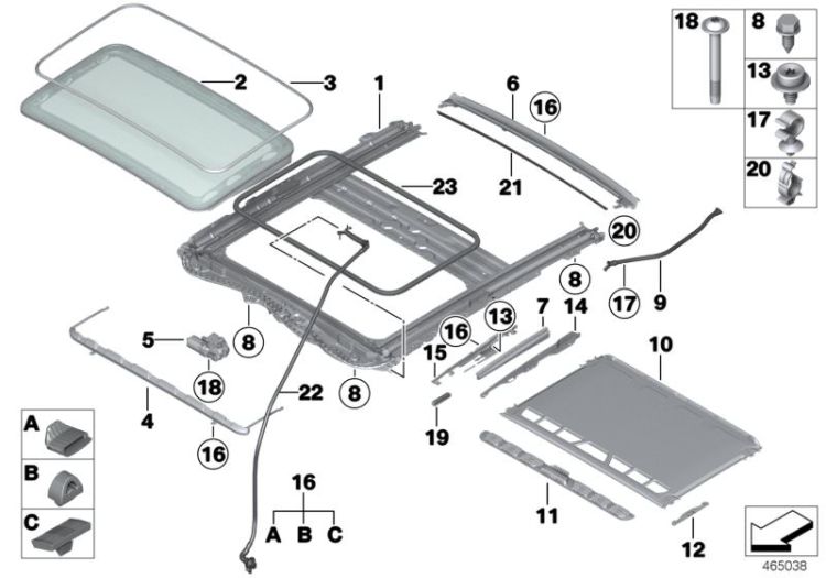 54107309638 Handle fan strip Sliding Roof  Folding Top Lift up and slide back sunroof BMW X5 E53 1er  F20 F22 F30 F32 2er  3er  F82 X4  >465038<, Ranura de ventilación manilla