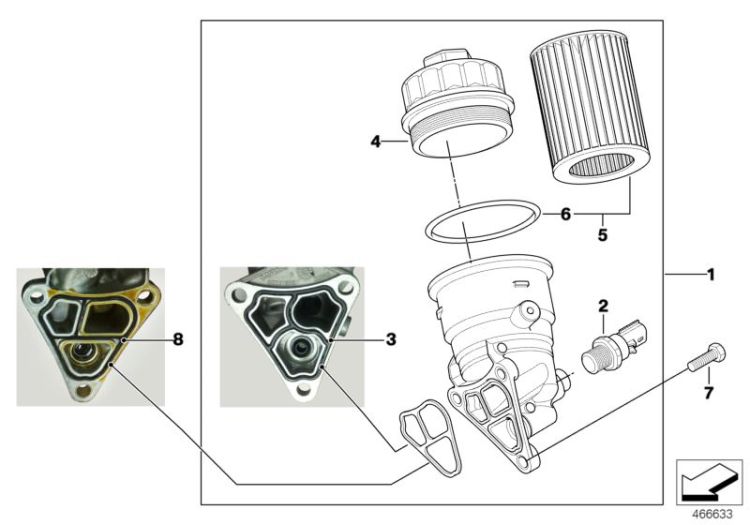 11427563763 Oil filter cover Engine Lubrication system Mini Cabrio Cabrio  11427509205 Cabrio  >466633<, Coperchio filtro olio