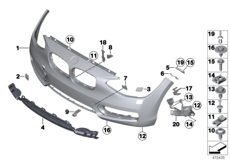 Panel, bumper, primed, front, Number 01 in the illustration