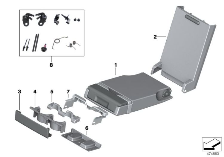 52207443109 Centre armrest fabric Seats Rear seat BMW 5er F90 G30 >474660<, Bracciolo centr. tessuto