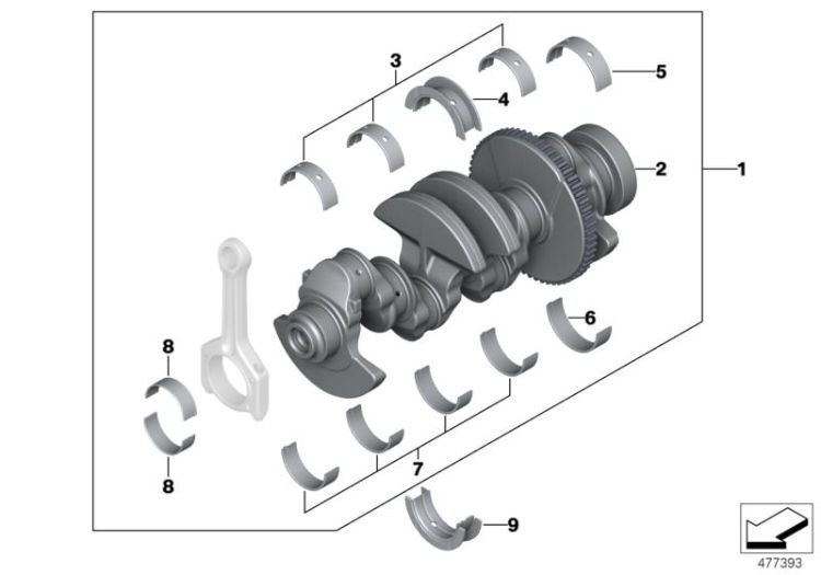 Crankshaft with bearing shells ->47600121140