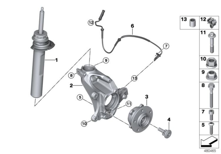 Front right spring strut, Number 01 in the illustration