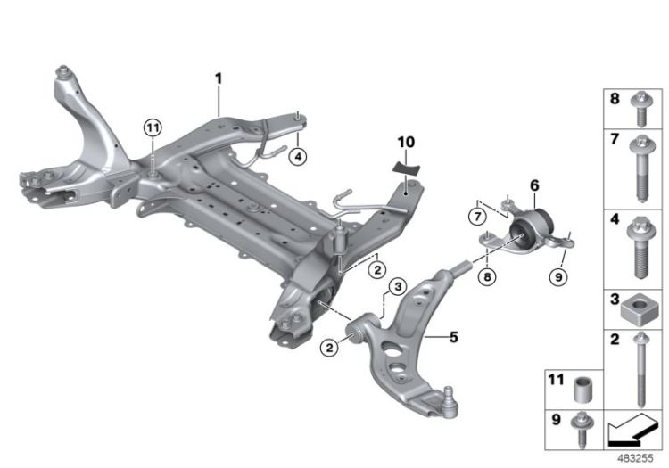 Front axle support, Number 01 in the illustration