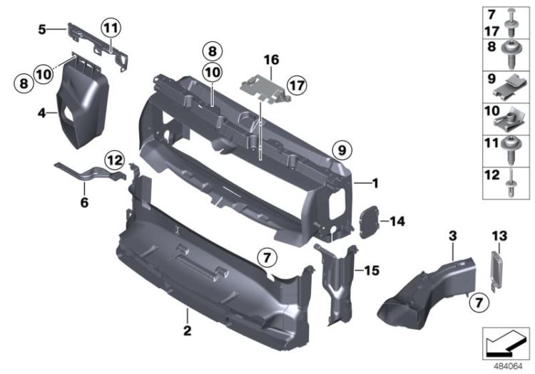 Air duct, exterior radiator, right, Number 04 in the illustration