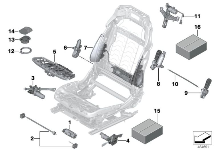 52107387535 Lumbar with backrest width adjustment Seats Front seat BMW 7er E65  >484691<, Apoyo lumbar con ajuste ancho respaldo