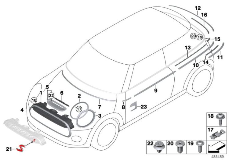 51377300019 Moulding side panel rear left Vehicle trim exterior trim  grille Mini Clubman Clubman  ONE/Cooper  >485489<, Listón d adorno pared lateral tra. izq.