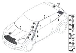 BMW original Moldura intermitente lateral izq.Mini Paceman R61 SILBER (51139804607) (51139804607)