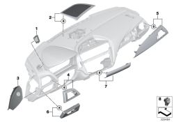 Couverture de tableau de bord droit d`origine BMW Airbag off (51459205406)