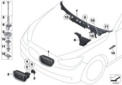 Original BMW Grille, front, left CHROM (51137336485)